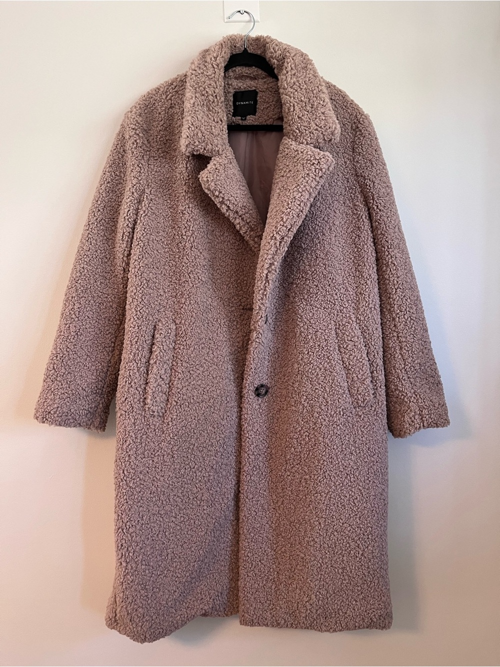 Dynamite Plush Teddy Coat in Blush Taupe